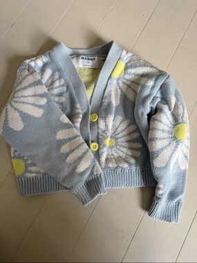 Old Navy Light Blue Daisy Cardigan with Yellow Centers